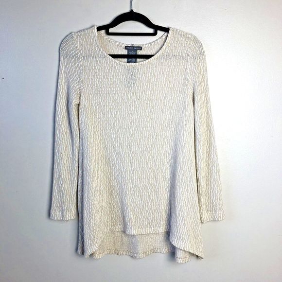 Chelsea & Theodore Sweater Womens S Lightweight Sheer Hi-Lo Flowy Hem Tan Cream - Picture 1 of 9